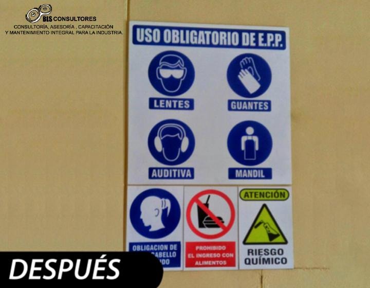 Señales Orden y Limpieza y Corte Fino instaladas en taller
